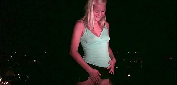  Blonde teen cutie is going to a public sex dogging gang bang orgy with strangers